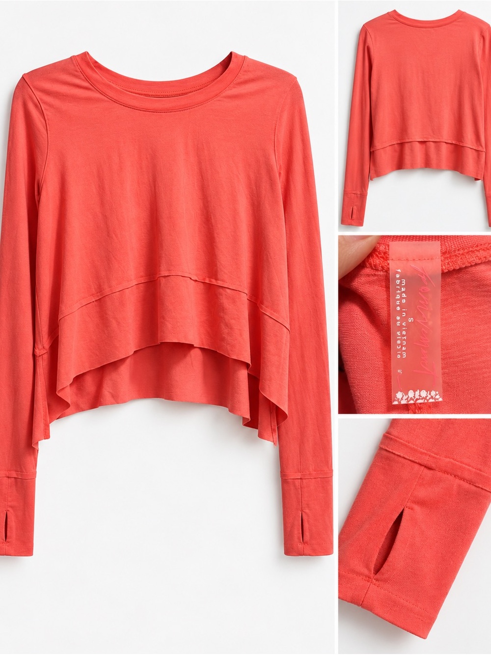 Women’s Layered Long-Sleeve Cropped Top - Coral